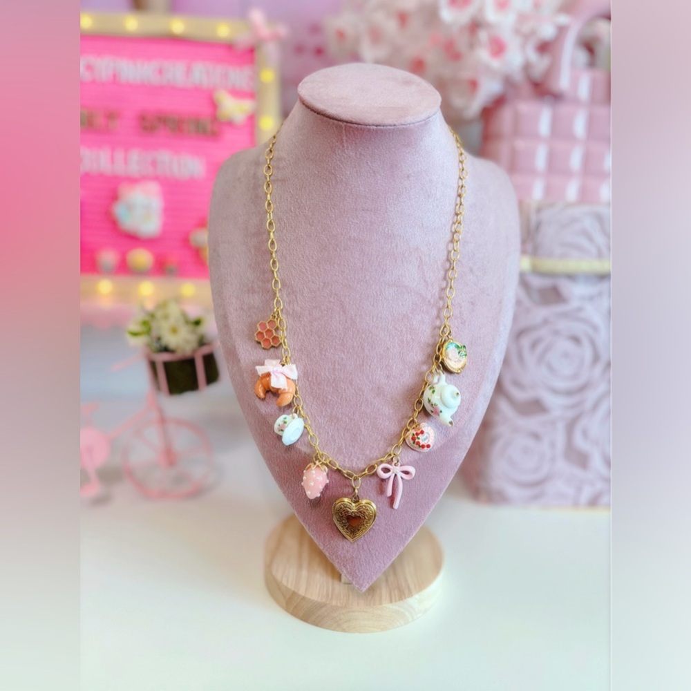 Gold Plated Coquette Tea Time Charm Necklace